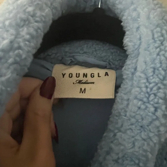 YoungLA Blue Sherpa Fleece Jacket Size M Men’s Cozy Oversized Zip Up